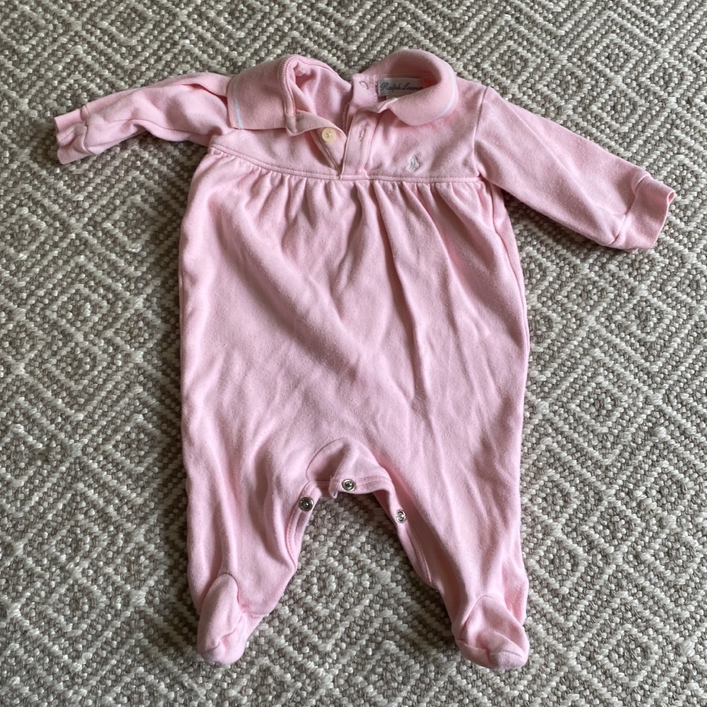 Ralph Lauren light pink footed onesie with collar